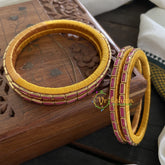 Single Line Kundan Bangle-Lines-Maroon red-Opaque-G3683